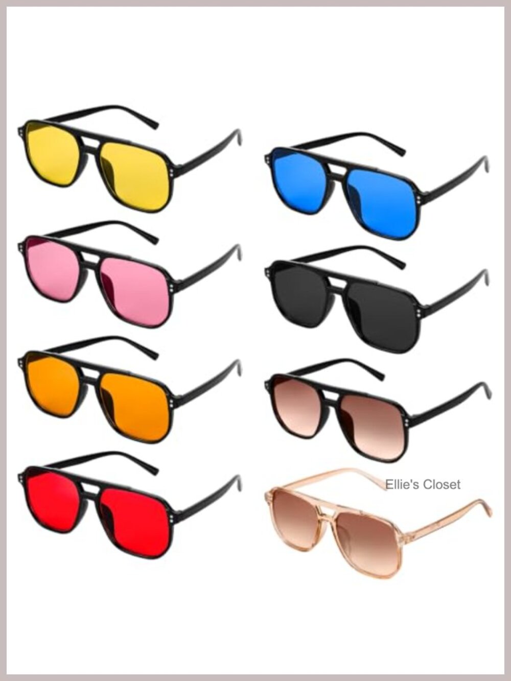 8 Pack Retro Square Aviator Sunglasses UV400 Oversized 70s Vintage Unisex